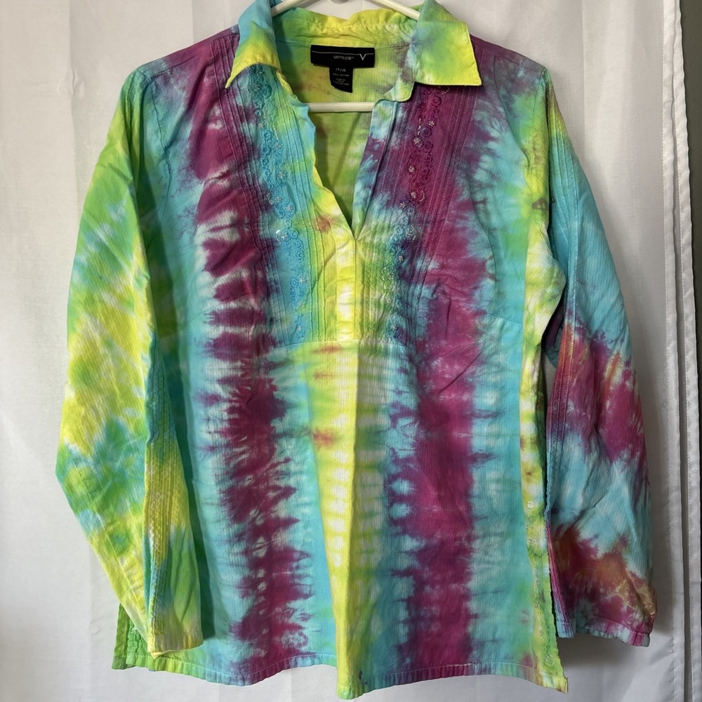 Venezia 14/16 Blouse Tie-Dye Embroidered Beads Long Sleeves Boho Hippie Festival